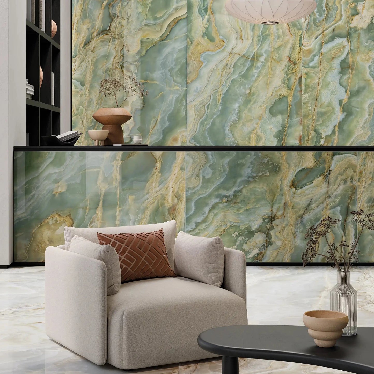 AVA Onice Iride Giada Sage Green Marble Polished Porcelain Wall and Floor Tile