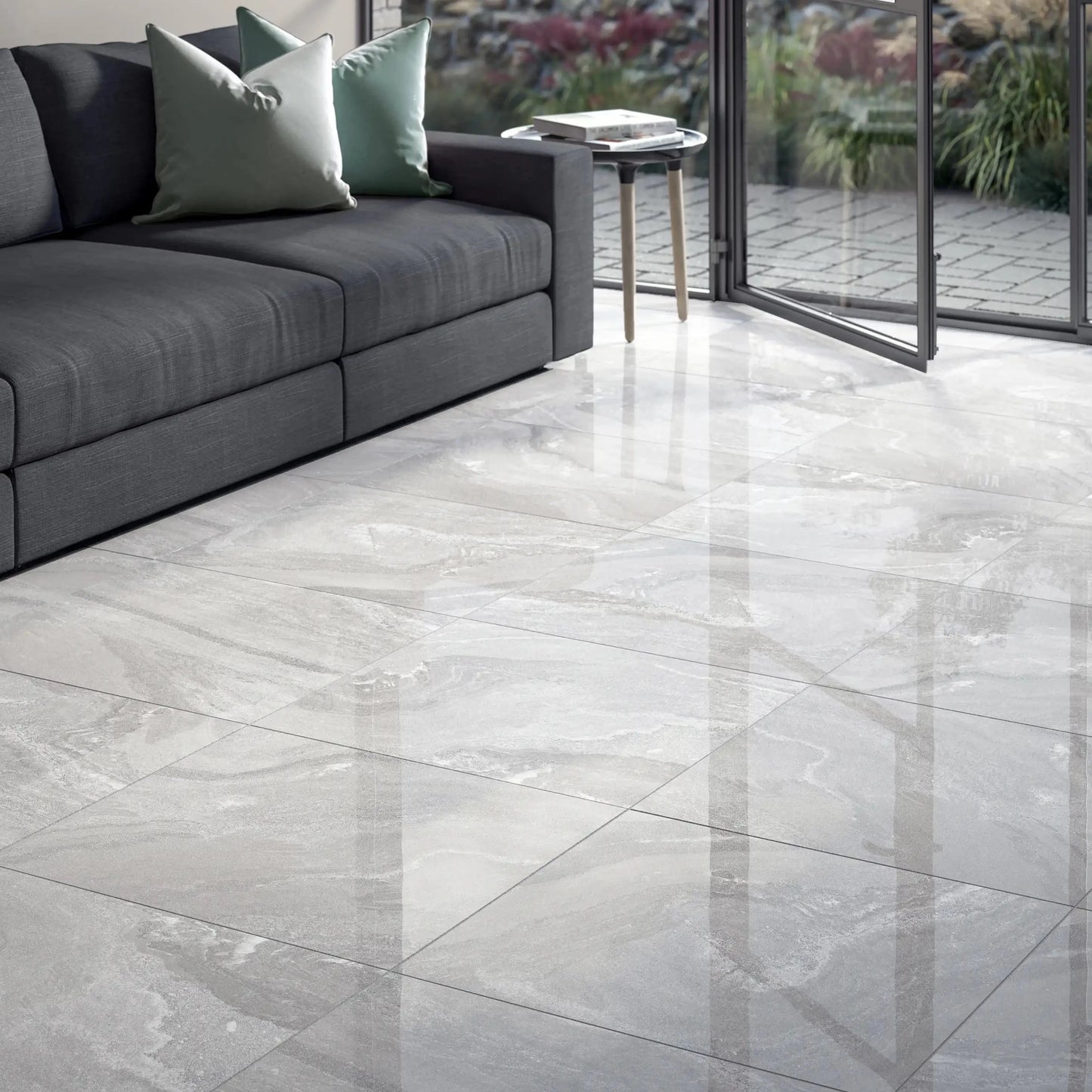Fog Light Grey Marble Effect Polished Ceramic Wall Tile