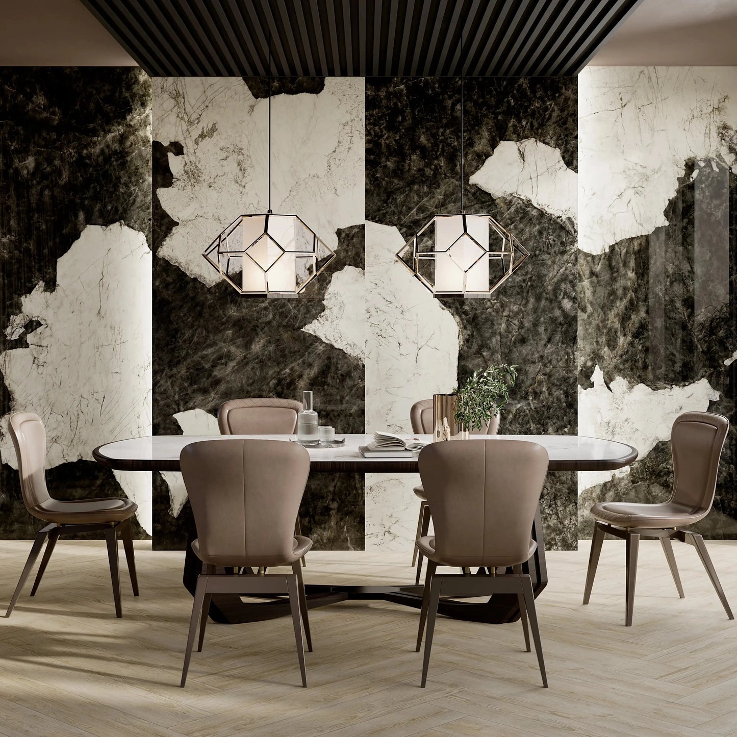 La Fabbrica x Lamborghini Magma Black & White Marble Effect Polished Porcelain Wall and Floor Tile