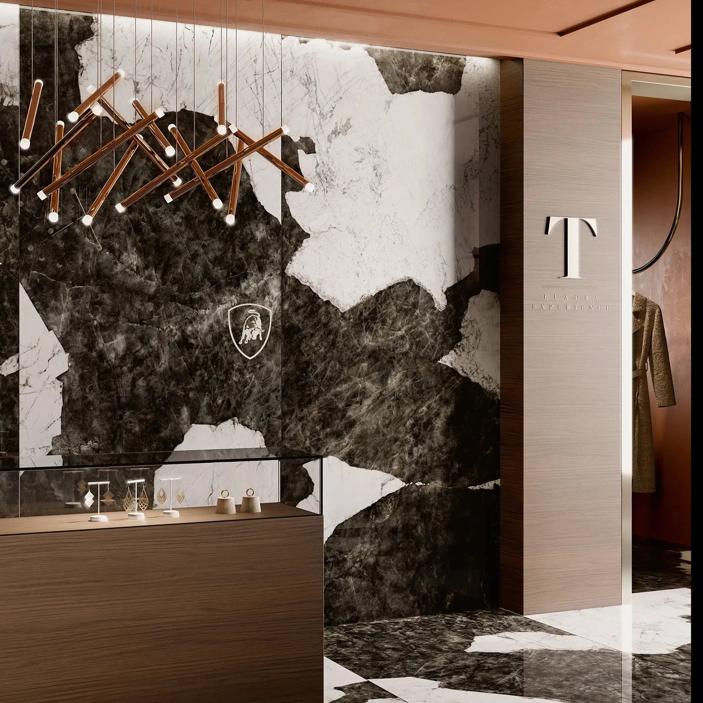 La Fabbrica x Lamborghini Magma Black & White Marble Effect Polished Porcelain Wall and Floor Tile