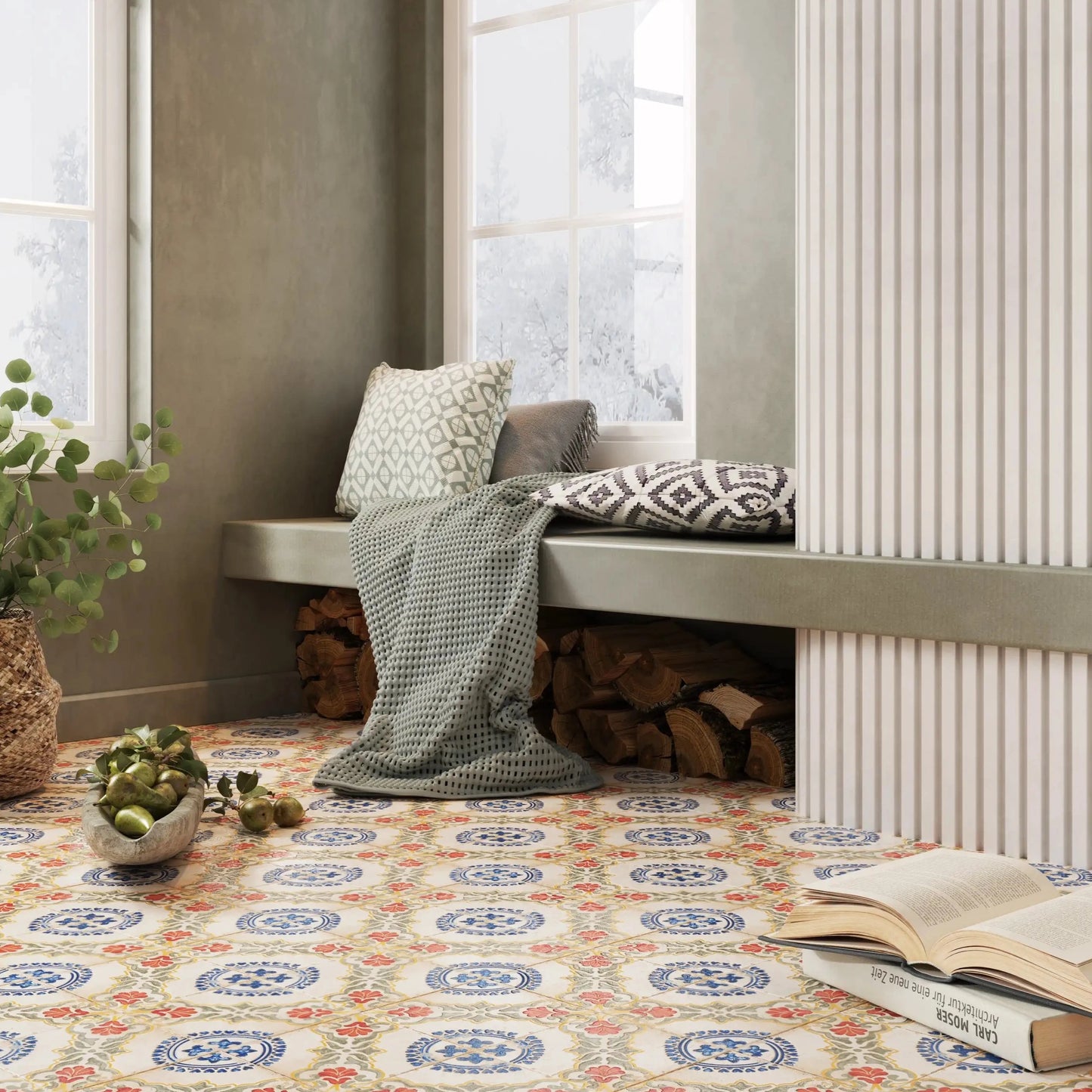 Wren Spice Geometric Patterned Matte Porcelain Wall and Floor Tile