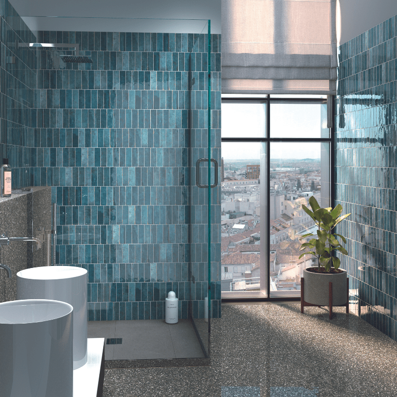 Granley Deep Blue Rectangular Watercolour Effect Gloss White Body Wall Tile - Ivy Tile Company