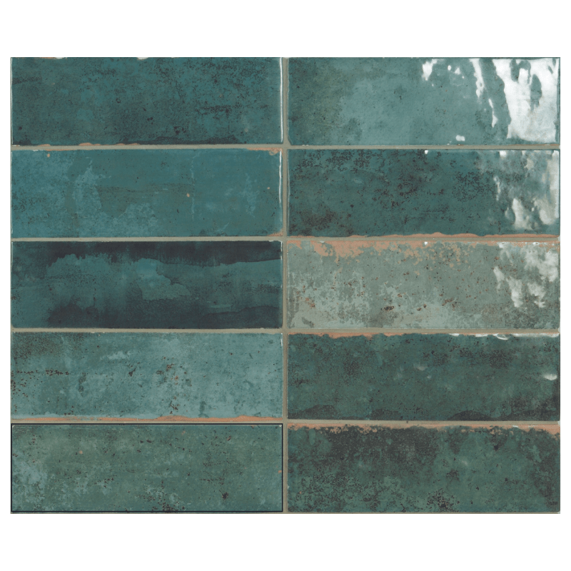 Granley Emerald Green Rectangular Watercolour Effect Gloss White Body Wall Tile - Ivy Tile Company