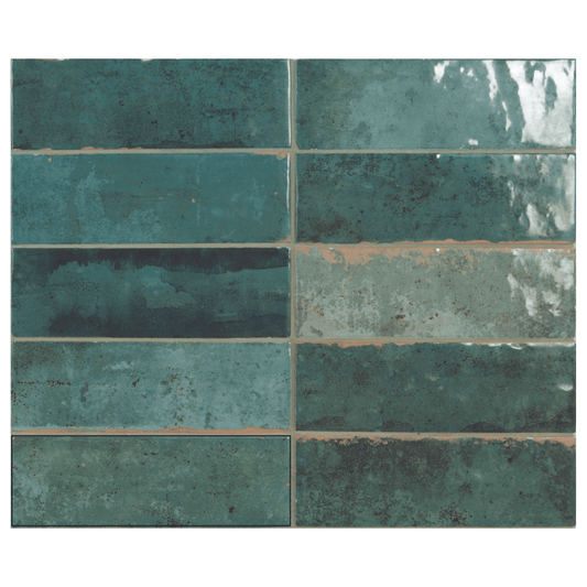 Granley Emerald Green Rectangular Watercolour Effect Gloss White Body Wall Tile - Ivy Tile Company Carmen