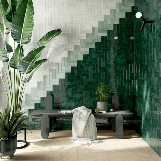 La Fabbrica Small Tinta Unita Emerald Watercolour Glossy Ceramic Wall Tile - Ivy Tile Company La Fabbrica