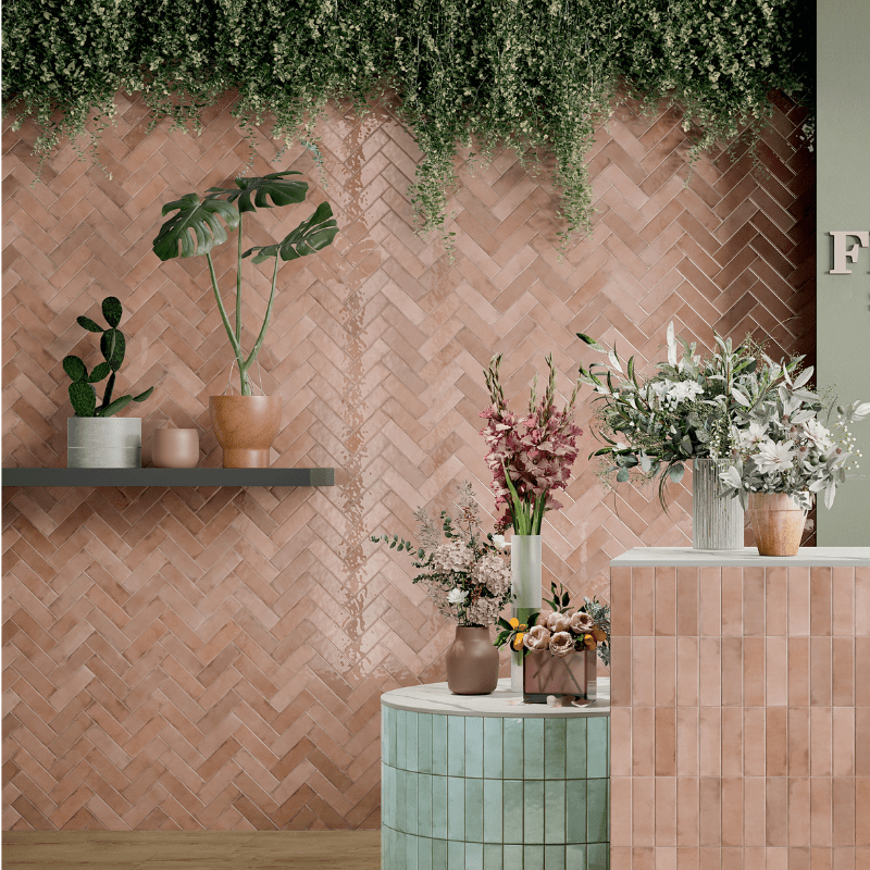 La Fabbrica Small Tinta Unita Flamingo Watercolour Glossy Ceramic Wall Tile - Ivy Tile Company La Fabbrica