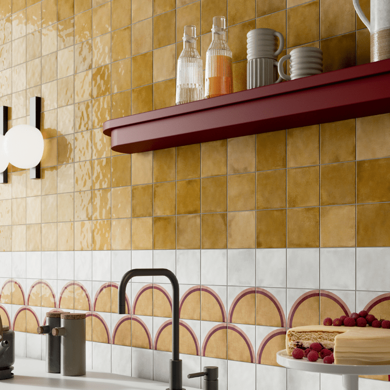 La Fabbrica Small Tinta Unita Ocher Watercolour Glossy Ceramic Wall Tile - Ivy Tile Company La Fabbrica