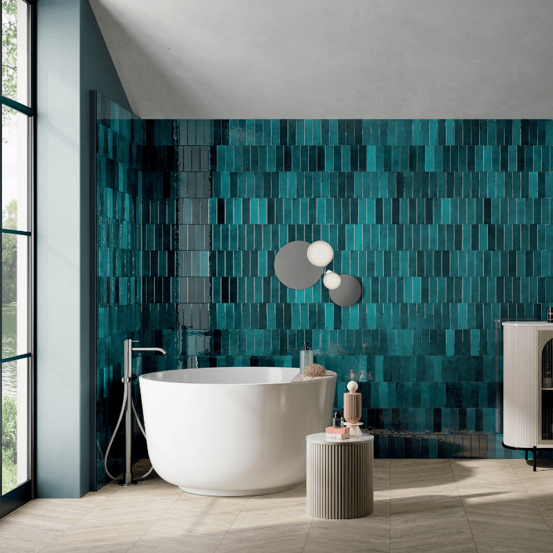 La Fabbrica Small Tinta Unita Prussian Turquoise Watercolour Glossy Ceramic Wall Tile - Ivy Tile Company La Fabbrica