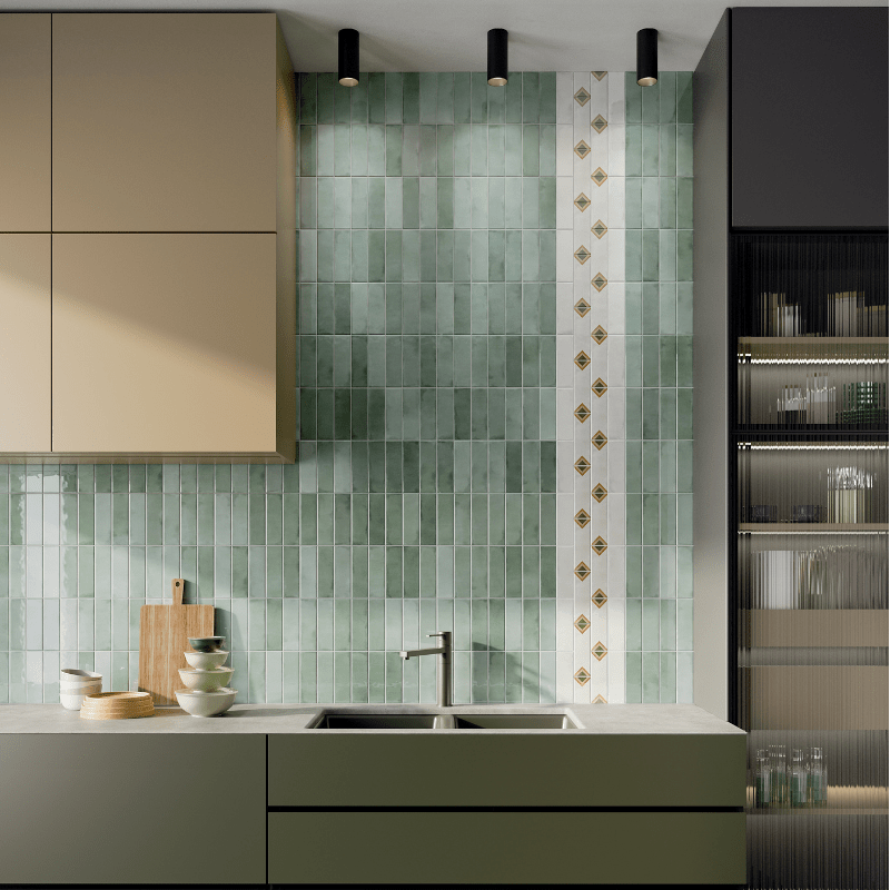 La Fabbrica Small Tinta Unita Sage Watercolour Glossy Ceramic Wall Tile - Ivy Tile Company La Fabbrica