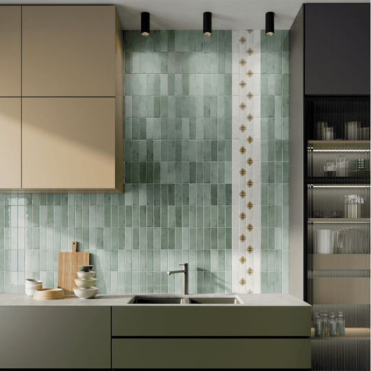 La Fabbrica Small Tinta Unita Sage Watercolour Glossy Ceramic Wall Tile - Ivy Tile Company La Fabbrica