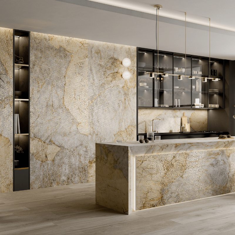 La Fabbrica x Lamborghini Magma Natural Beige Marble Effect Polished Porcelain Wall and Floor Tile - Ivy Tile Company La Fabbrica