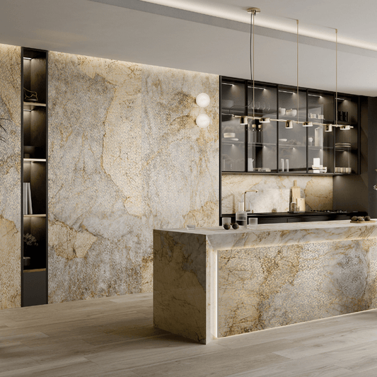 La Fabbrica x Lamborghini Magma Natural Beige Marble Effect Polished Porcelain Wall and Floor Tile - Ivy Tile Company La Fabbrica