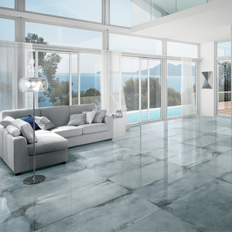 La Fabrica Lascaux Kimberly Slate Blue Industrial Stone Effect Polished Porcelain Wall and Floor Tile - Ivy Tile Company La Fabbrica