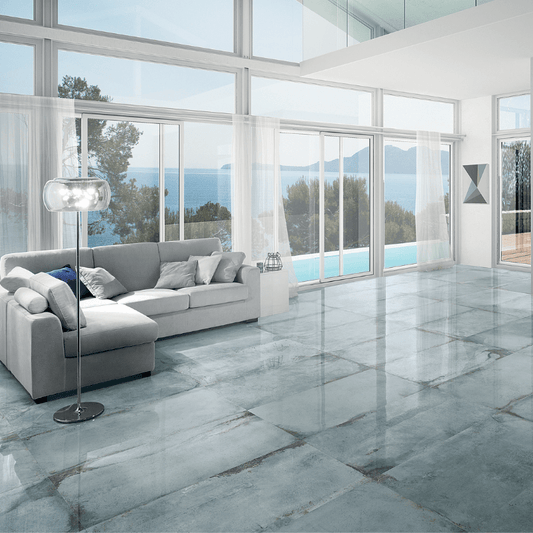 La Fabrica Lascaux Kimberly Slate Blue Industrial Stone Effect Polished Porcelain Wall and Floor Tile - Ivy Tile Company La Fabbrica