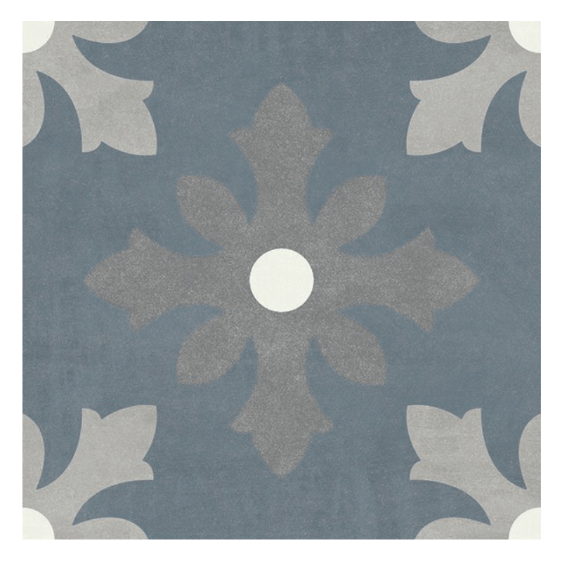 Morris Girona Blue Flower Geometric Patterned Matte Porcelain Wall And Floor Tile - Ivy Tile Company Carmen