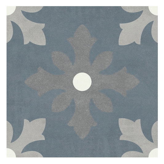 Morris Girona Blue Flower Geometric Patterned Matte Porcelain Wall And Floor Tile - Ivy Tile Company Carmen