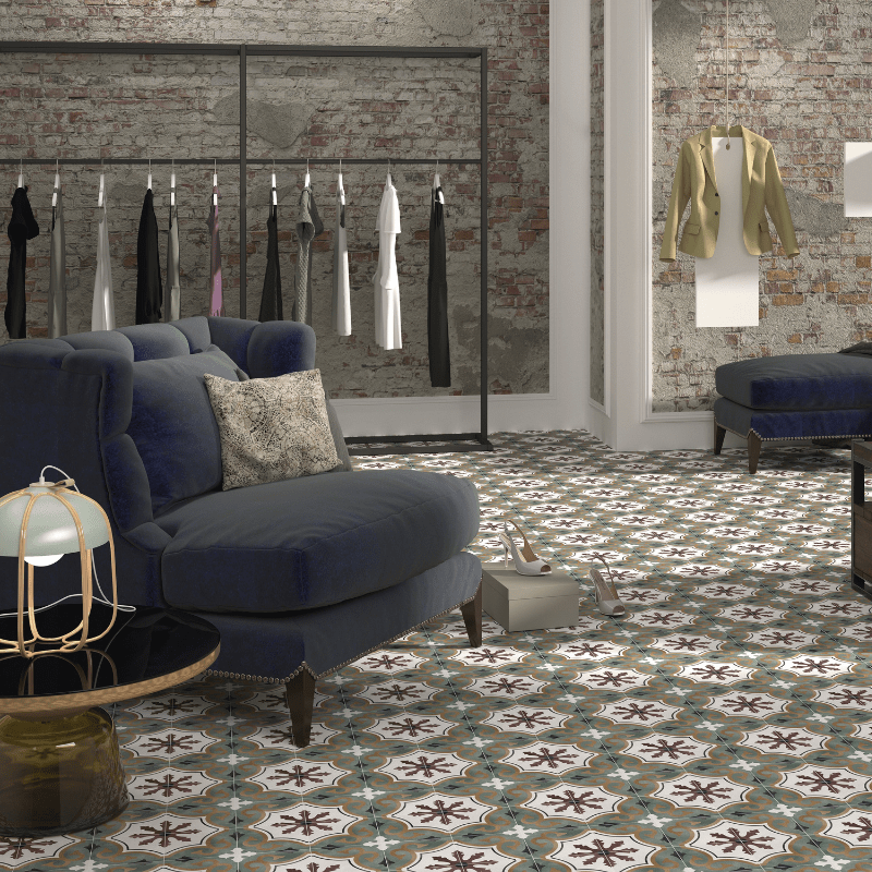 Morris Rimini Flower Geometric Patterned Matte Porcelain Wall And Floor Tile - Ivy Tile Company Carmen
