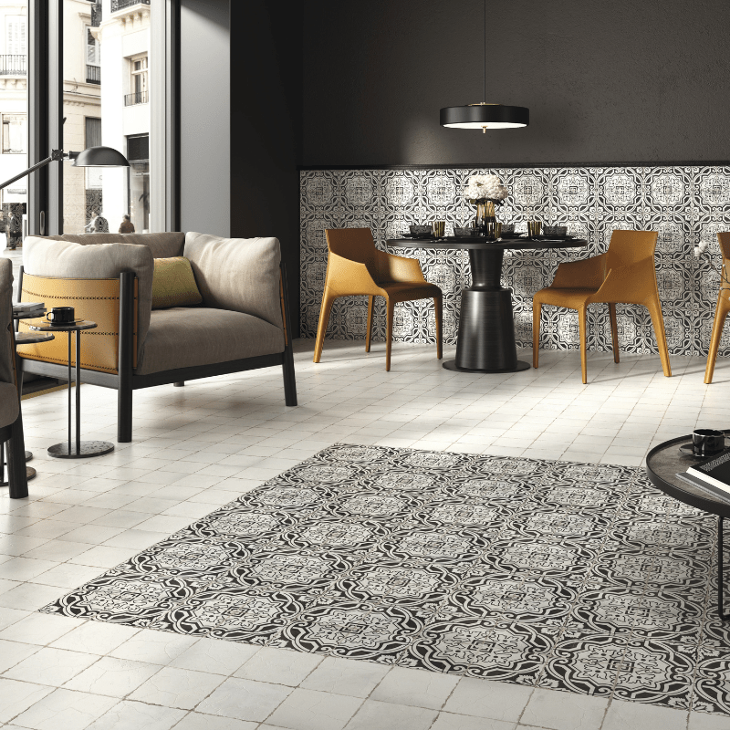 Sicily Ornella Black And White Geometric Patterned Matte Porcelain Wall And Floor Tile - Ivy Tile Company Carmen
