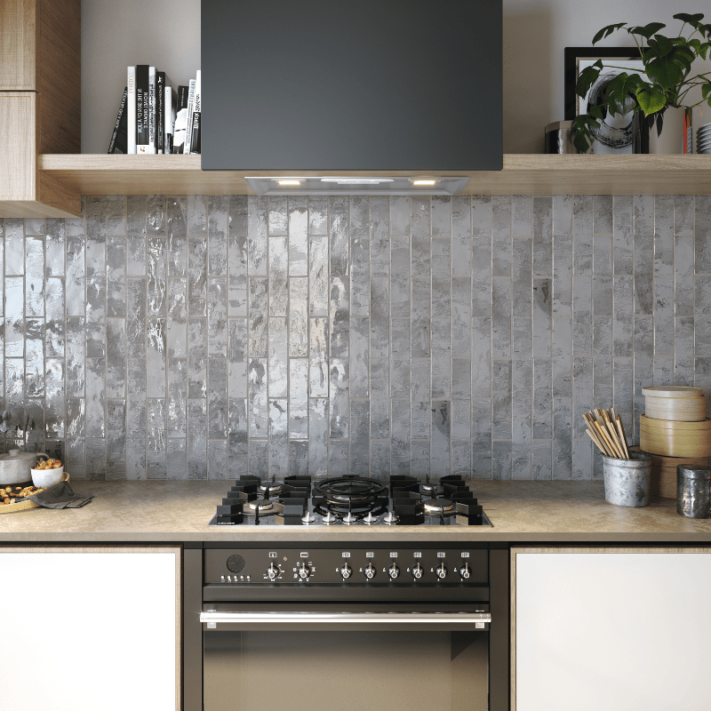 Soho Charcoal Grey Watercolour Effect Gloss White Body Wall Tile - Ivy Tile Company