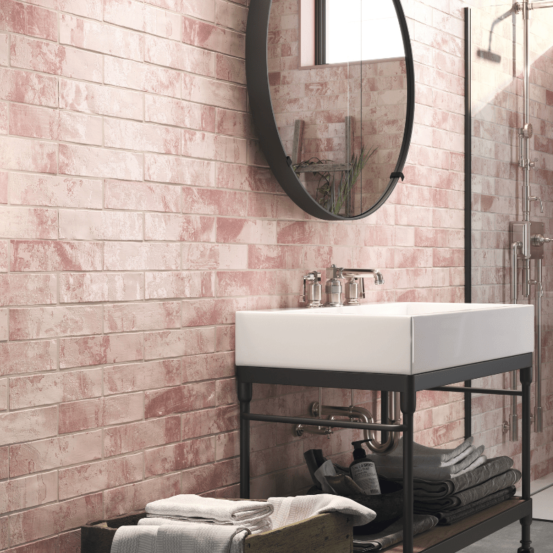 Soho Himalayan Pink Watercolour Effect Gloss White Body Wall Tile - Ivy Tile Company Carmen