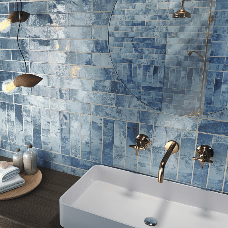 Soho Ocean Deep Blue Watercolour Effect Gloss White Body Wall Tile - Ivy Tile Company Carmen