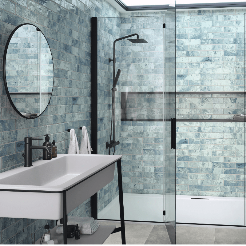 Soho Sky Light Blue Watercolour Effect Gloss White Body Wall Tile - Ivy Tile Company Carmen