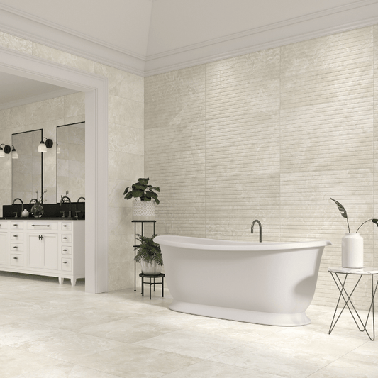 Vitacer Melisandre Pearl Cream Stone Effect Matte Porcelain Wall and Floor Tile - Ivy Tile Company Vitacer