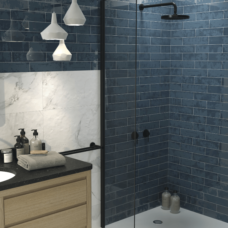 Vogue Navy Metallic Gloss White Body Wall Tile - Ivy Tile Company