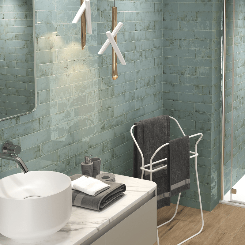 Vogue Sea Green Metallic Gloss White Body Wall Tile - Ivy Tile Company