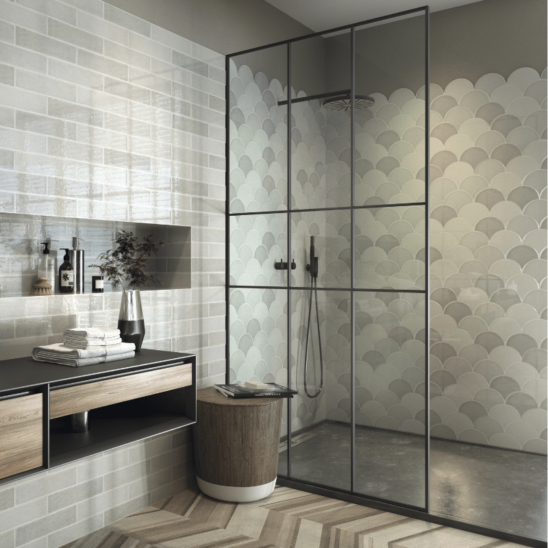 Zellige Grey Crackled Fish Scale Gloss Wall Tile - Ivy Tile Company Carmen