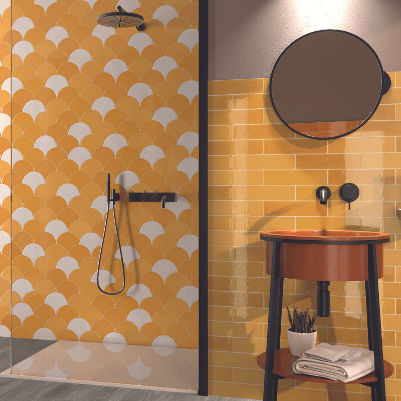 Zellige Mustard Yellow Crackled Fish Scale Gloss Wall Tile - Ivy Tile Company Carmen