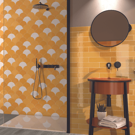 Zellige Mustard Yellow Crackled Fish Scale Gloss Wall Tile - Ivy Tile Company Carmen