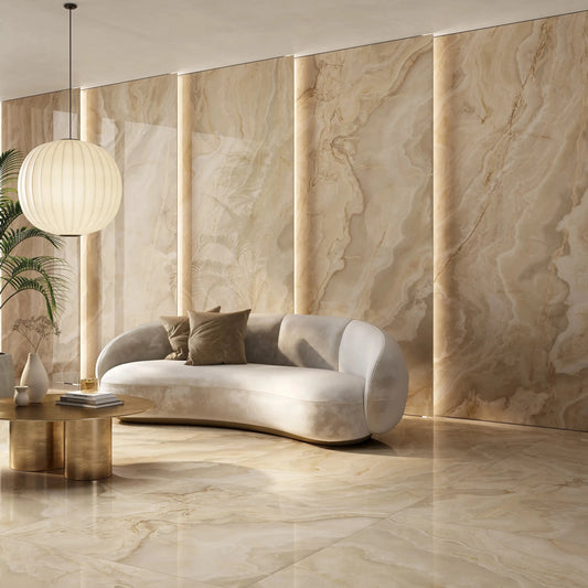 AVA Onice Iride Ambra Beige Marble Polished Porcelain Wall and Floor Tile