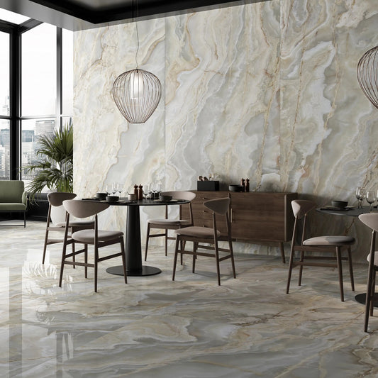 AVA Onice Iride Argento Off White Marble Polished Porcelain Wall and Floor Tile