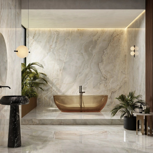 AVA Onice Iride Avorio White Marble Polished Porcelain Wall and Floor Tile
