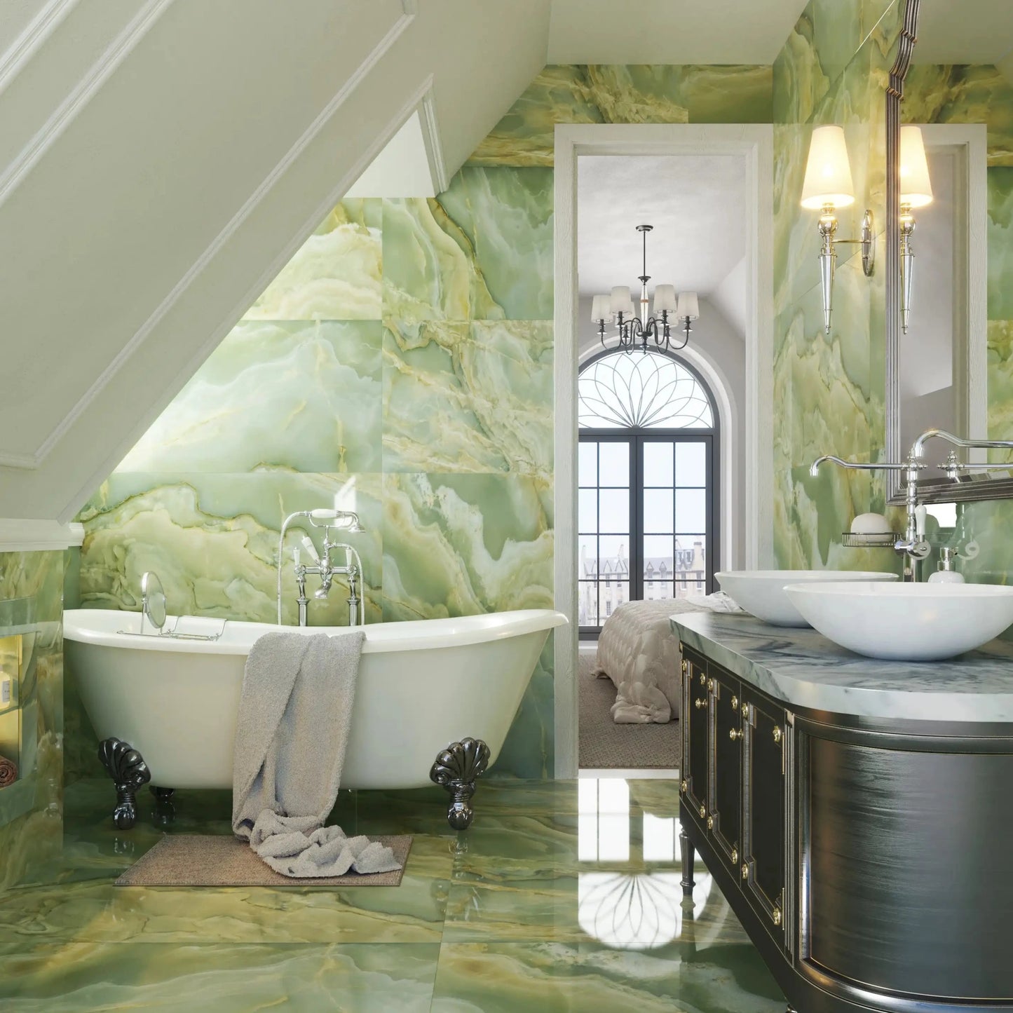 AVA Onice Iride Giada Sage Green Marble Polished Porcelain Wall and Floor Tile