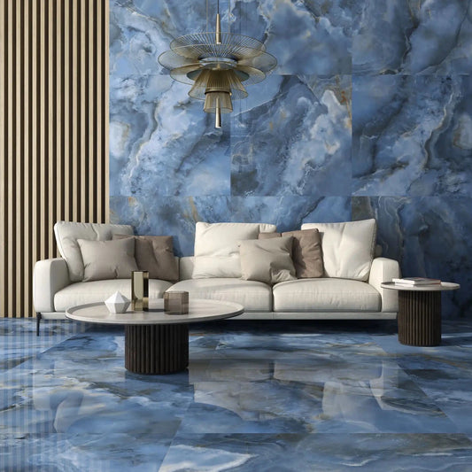 Oni Blue Onyx Marble Effect Polished Porcelain Wall and Floor Tile