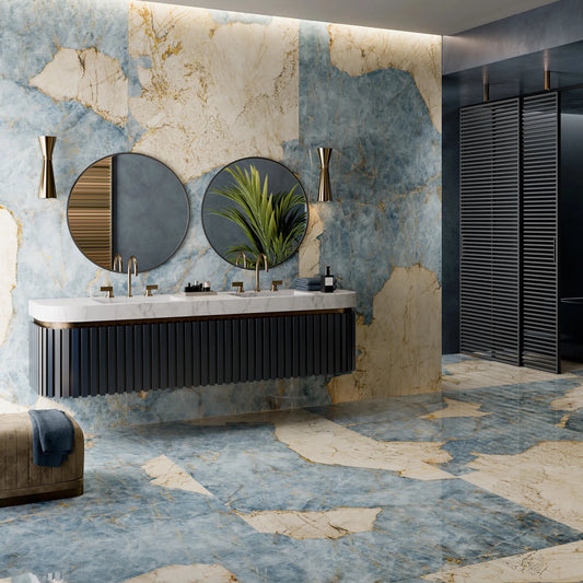 La Fabbrica x Lamborghini Magma Avio Blue Marble Effect Polished Porcelain Wall and Floor Tile