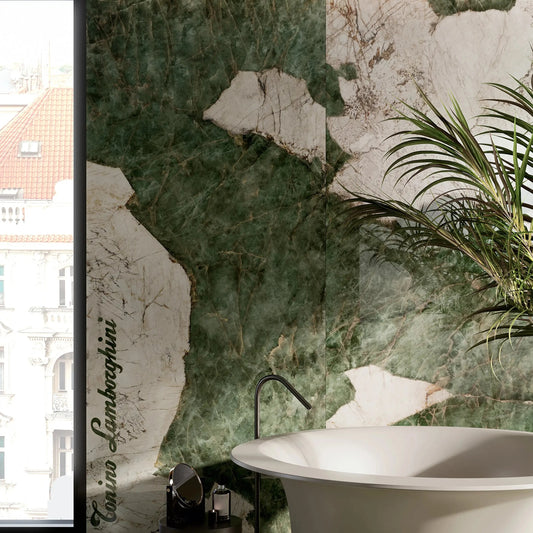La Fabbrica x Lamborghini Magma Green Marble Effect Polished Porcelain Wall and Floor Tile