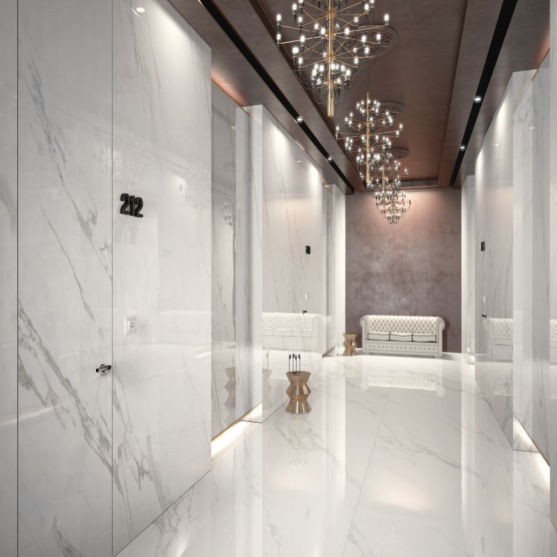 AVA Calacatta Oro White Marble Polished Porcelain Wall and Floor Tile - Ivy Tile Company AVA