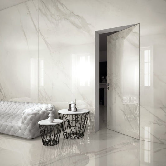 AVA Calacatta Oro White Marble Polished Porcelain Wall and Floor Tile - Ivy Tile Company AVA