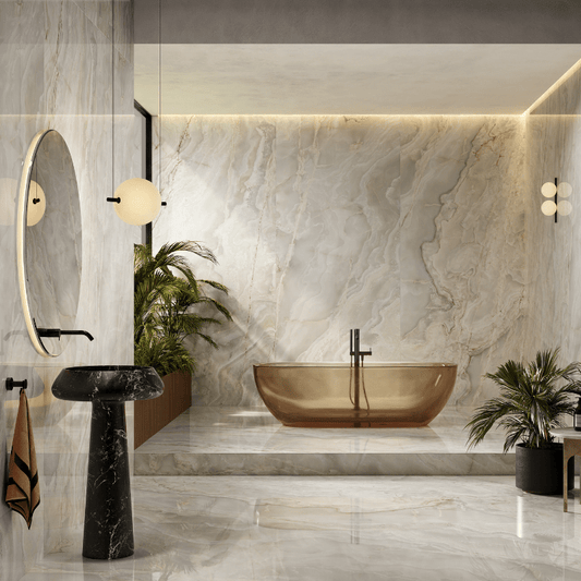 AVA Onice Iride Avorio White Marble Polished Porcelain Wall and Floor Tile - Ivy Tile Company AVA