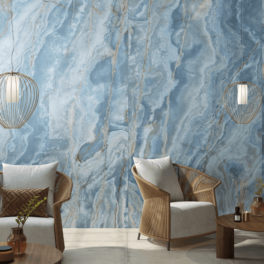AVA Onice Iride Cobalto Blue Marble Polished Porcelain Wall and Floor Tile - Ivy Tile Company AVA