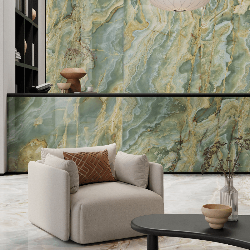 AVA Onice Iride Giada Sage Green Marble Polished Porcelain Wall and Floor Tile - Ivy Tile Company