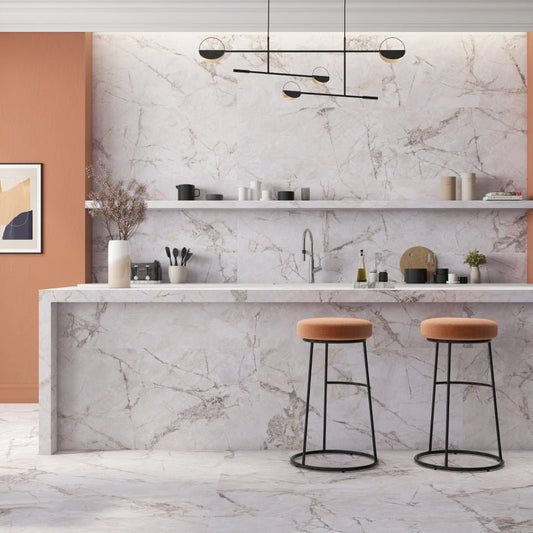Borgia Invisible Gold White Marble Matte Porcelain Wall and Floor Tile - Ivy Tile Company Ceramica Impex