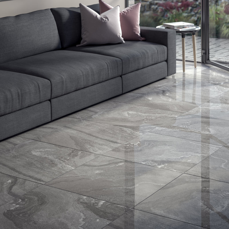 Fog Anthracite Dark Grey Polished Porcelain Wall and Floor Tile - Ivy Tile Company