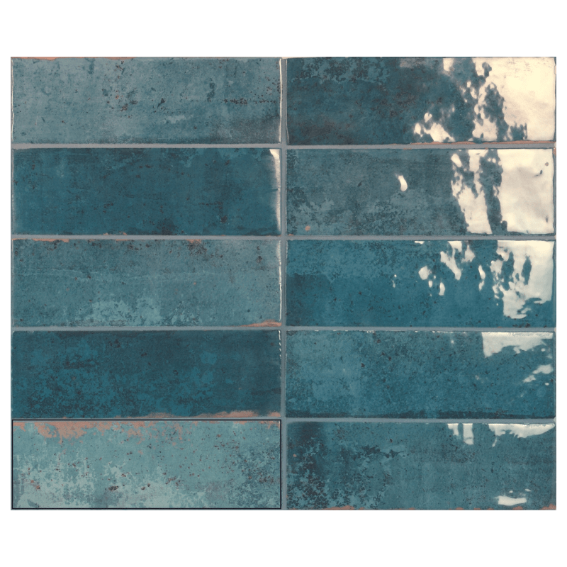 Granley Deep Blue Rectangular Watercolour Effect Gloss White Body Wall Tile - Ivy Tile Company