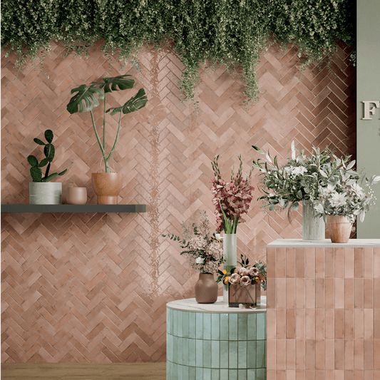 La Fabbrica Small Tinta Unita Flamingo Watercolour Glossy Ceramic Wall Tile - Ivy Tile Company