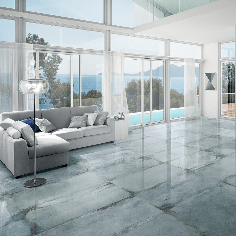 La Fabrica Lascaux Kimberly Slate Blue Industrial Stone Effect Polished Porcelain Wall and Floor Tile - Ivy Tile Company