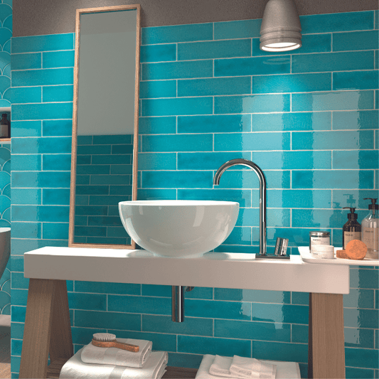 Mirabella Aqua Blue Metro Crackled Gloss Wall Tile - Ivy Tile Company Carmen